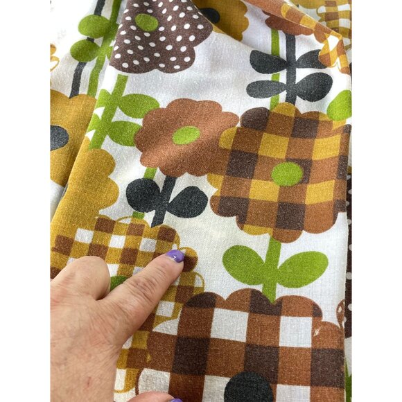 Vintage 70s oval tablecloth, brown, orange green flower power, fringed - Picture 6 of 9